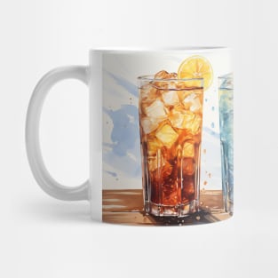 Colorful Cocktail with Ice and Lime Watercolor Mug